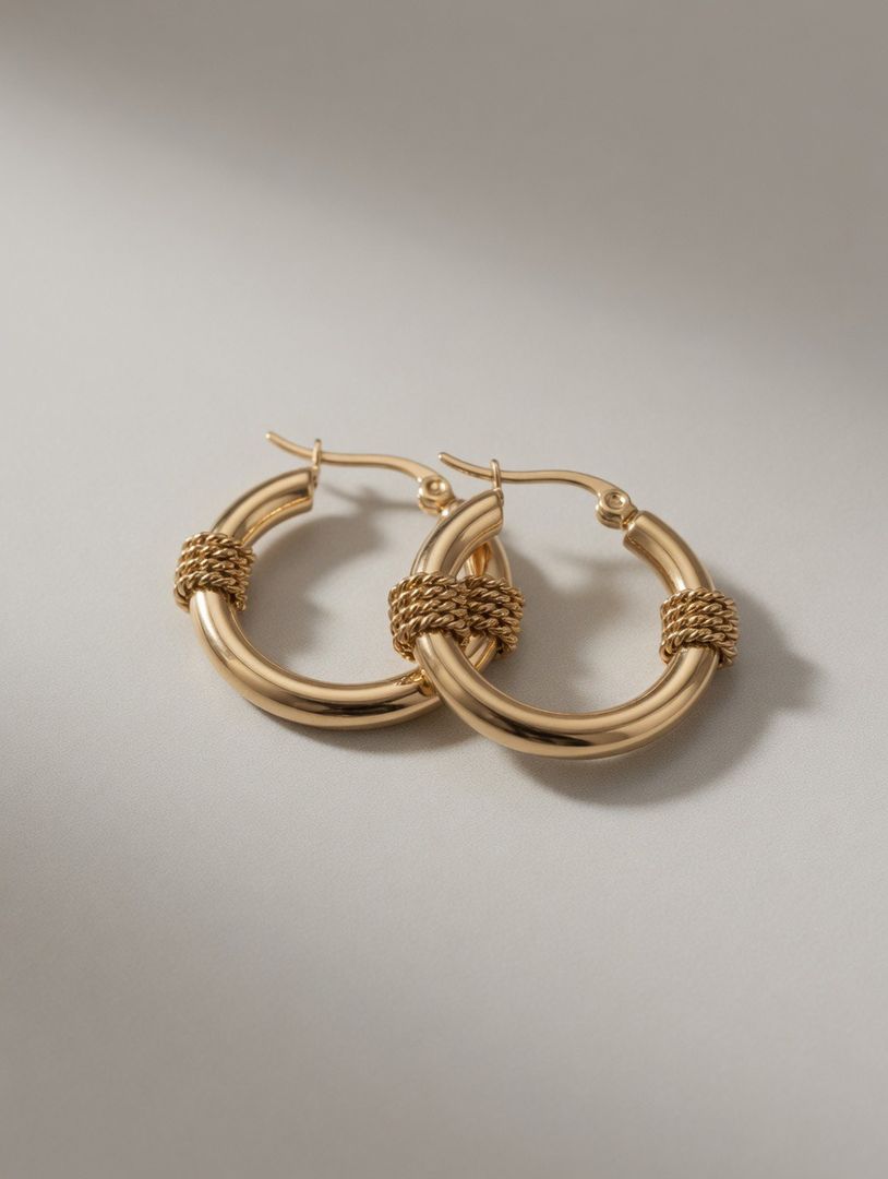 Pendientes de aro dorados con detalle trenzado elegante.