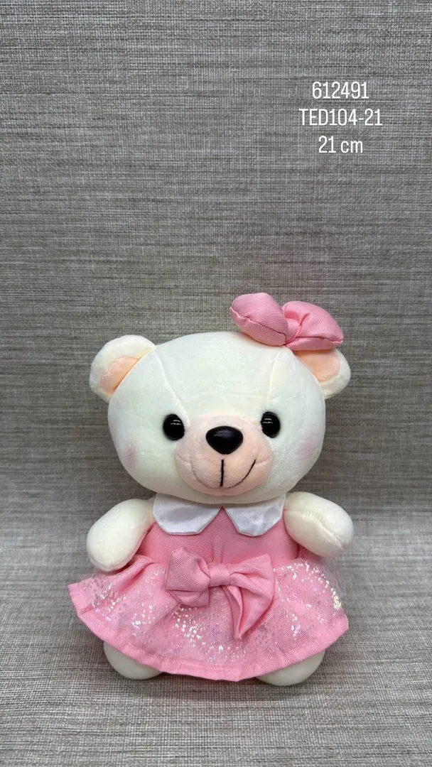Osita con vestido rosa y moño de 21 cm 
