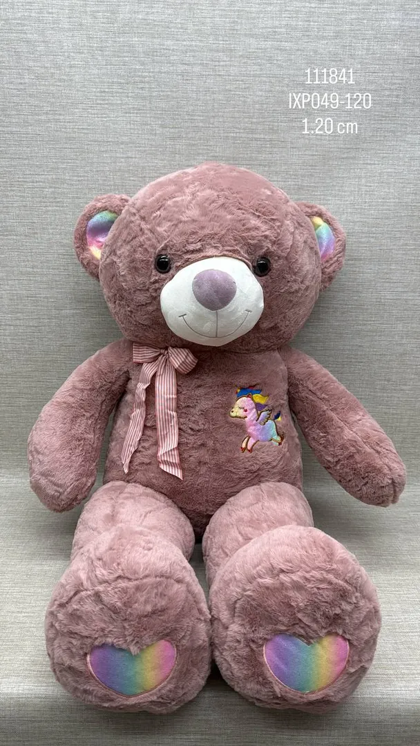 OSO PALO ROSA   PATAS LARGAS BORDADO UNICORNIO  1.20 CM