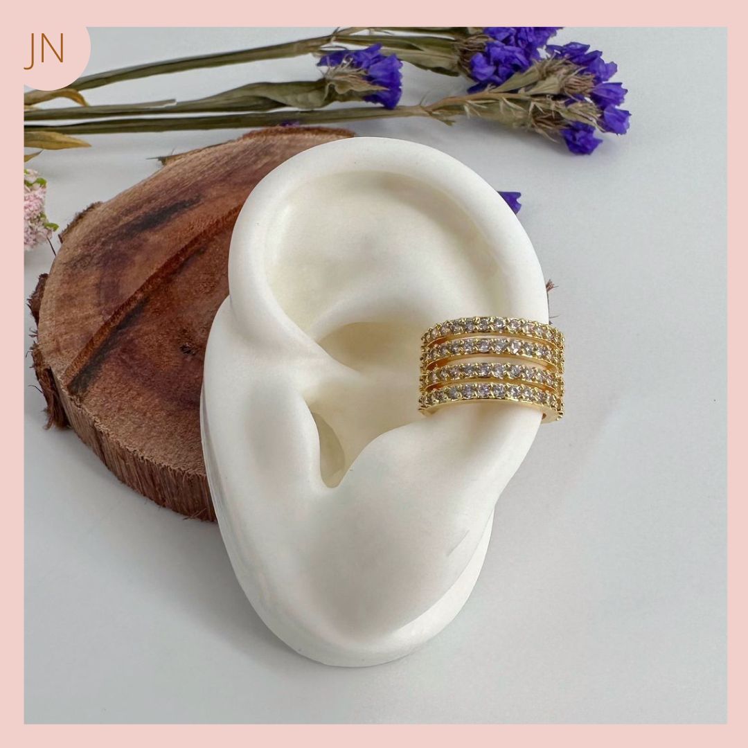 EAR CUFF RODIO DORADO LINEAS CIRCONADAS 