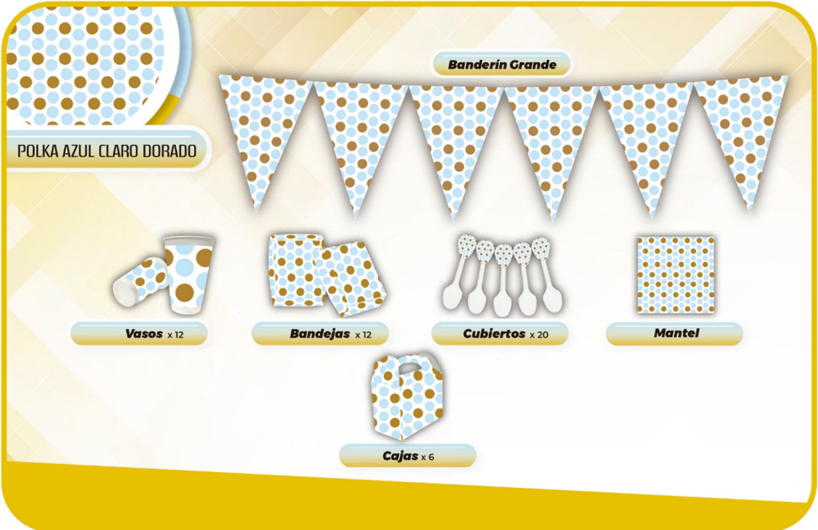 DECORACIÓN POLKA AZUL DORADO