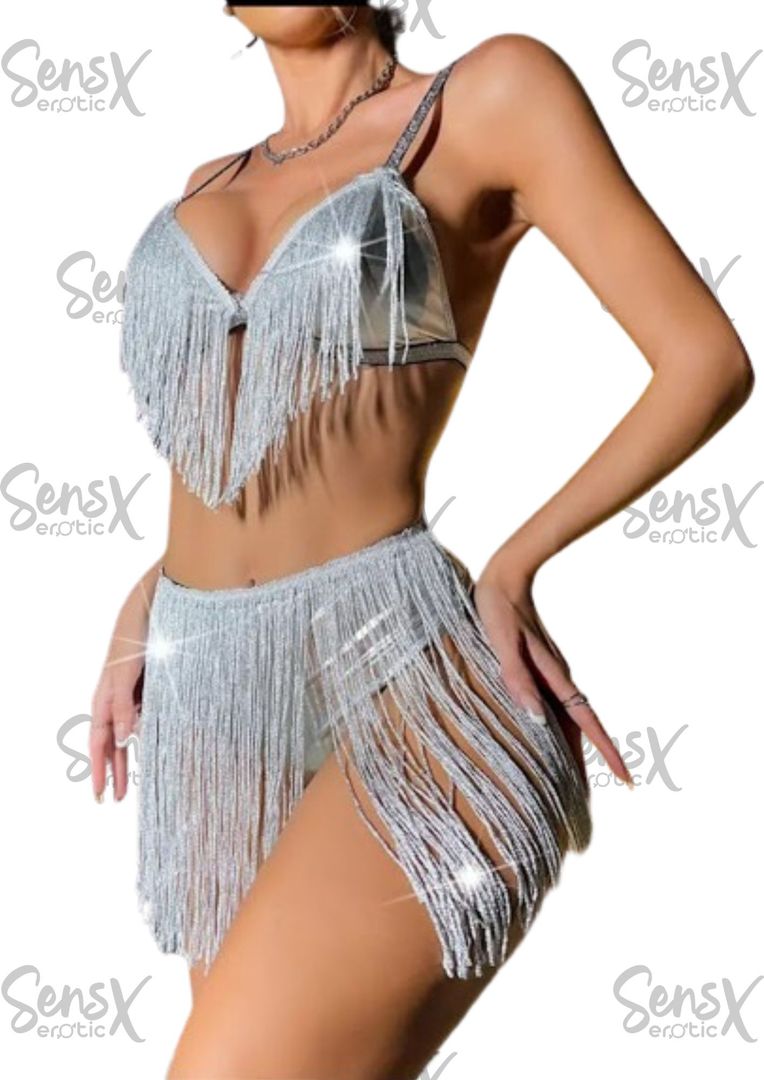 conjunto 2 piezas plateado metálico brillante 