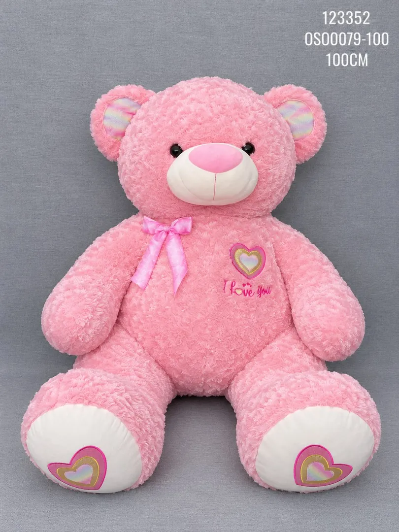 OSO ROSA CON BORDADO DE CORAZON 100 CM 