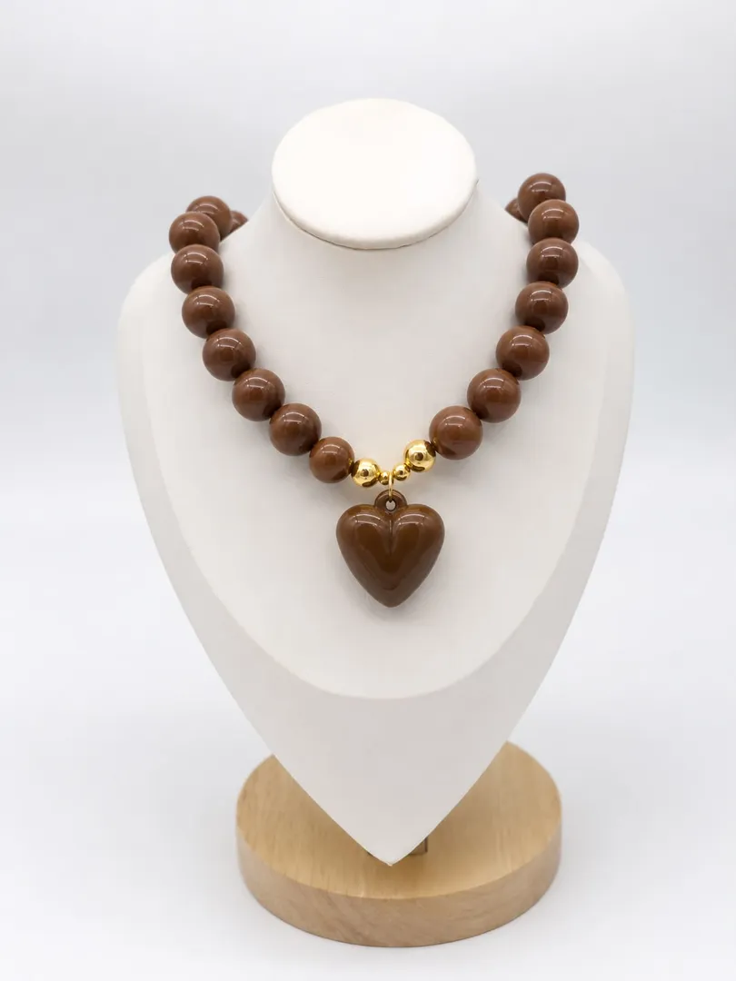 Collar chicle # 16 Café pscuro balin dorado