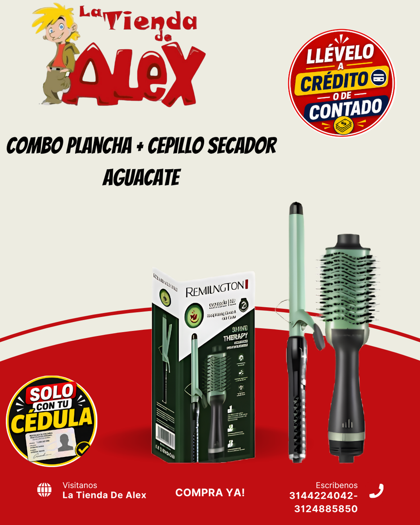 Combo Plancha + Cepillo Secador Aguacate