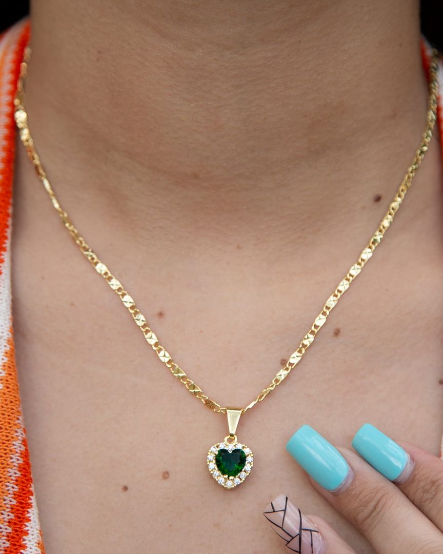 Cadena destellos y corazon esmerald 
