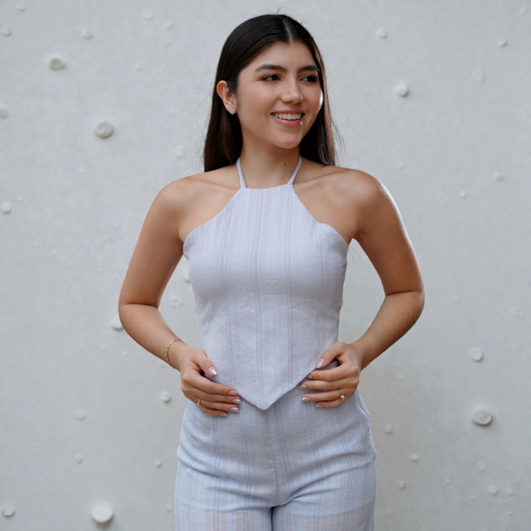 Conjunto elegante cuello asimetrico