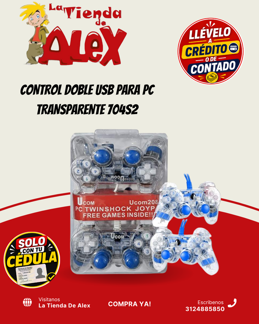 CONTROL DOBLE USB PARA PC TRANSPARENTE 704S2