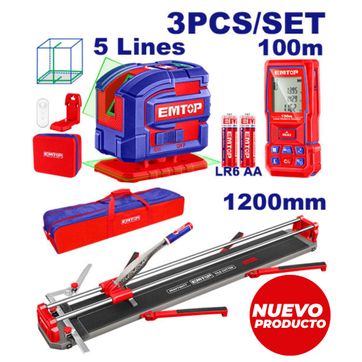 EMTOP COMBO 3PC CORTABALDOSA 1200+NIVEL LASER 5LINEAS+MEDIDOR DISTANCIA 100MTS - imagen 1