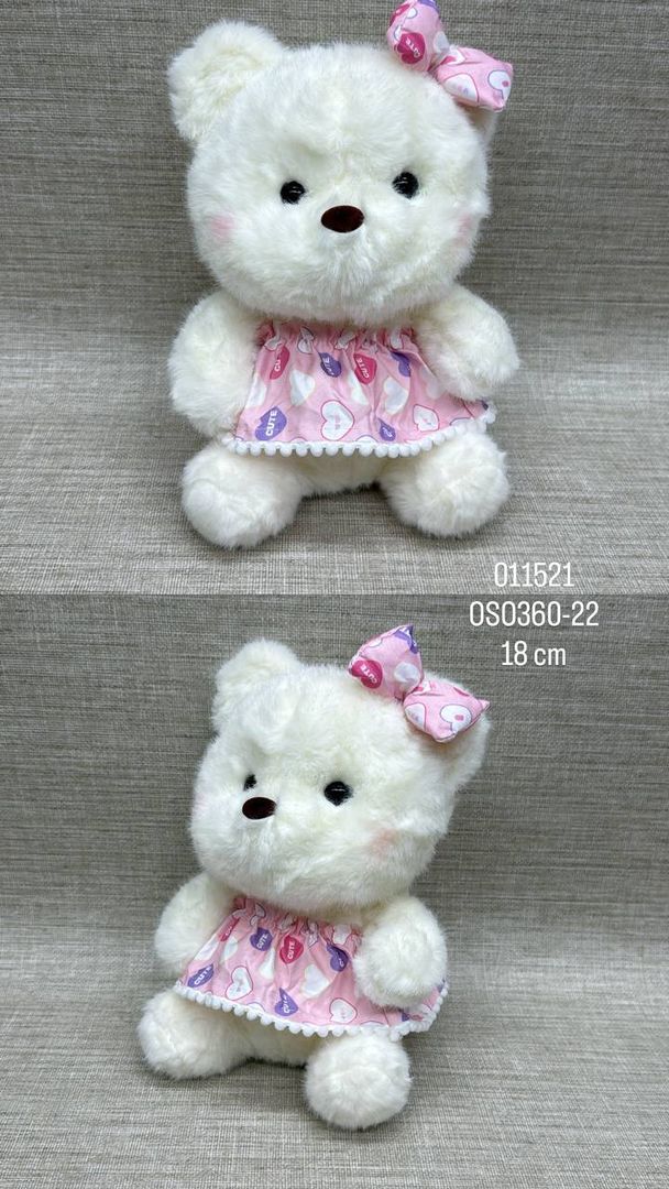 OSA CON VESTIDO Y MOÑO LILA 18 CM