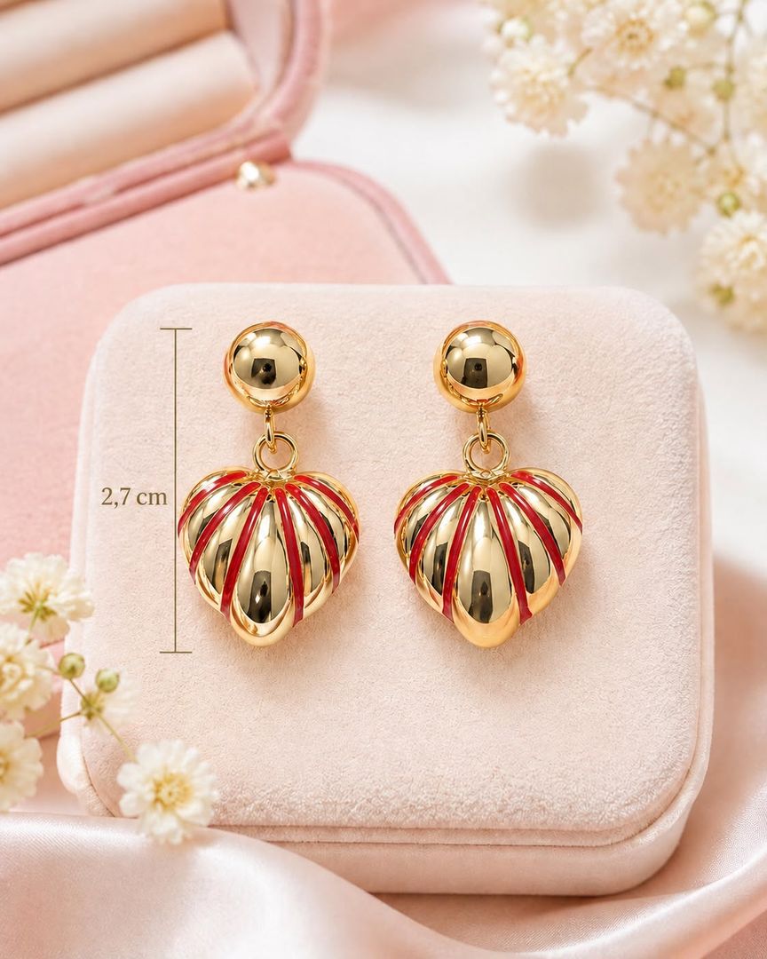 Aretes Corazón Rojo Dorado