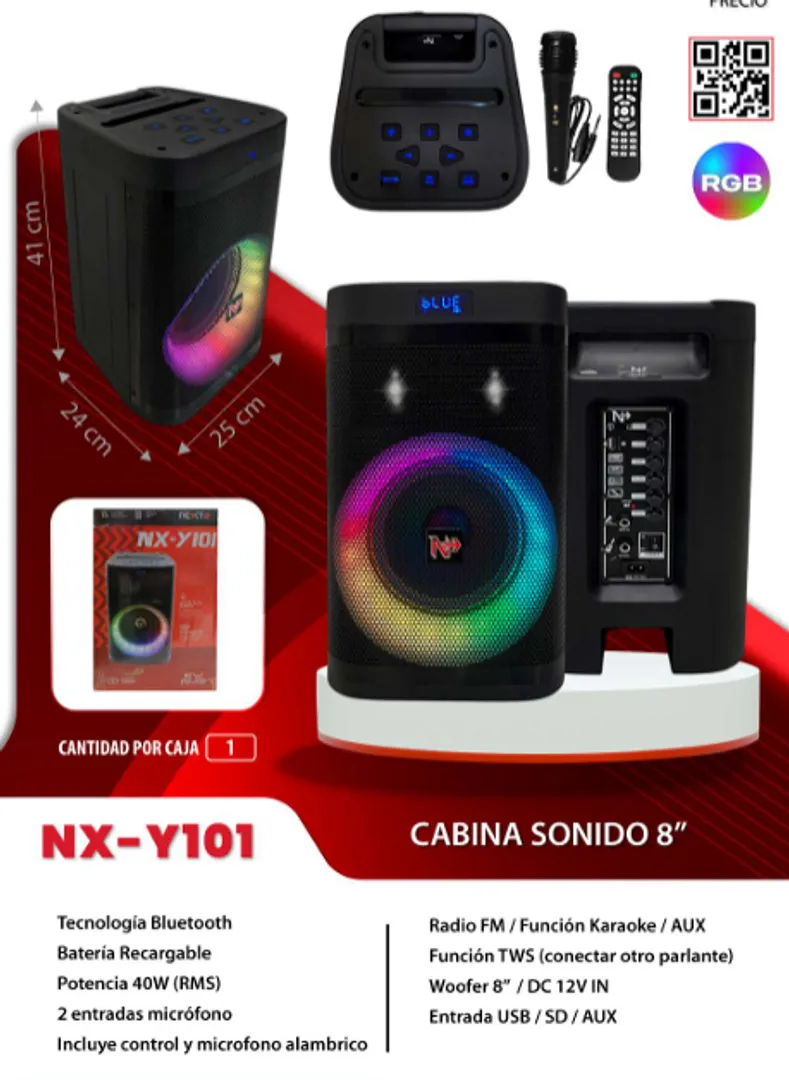 CABINA PARLANTE BOCINA NEXT DE 8 LUCES LED NX-Y101 
