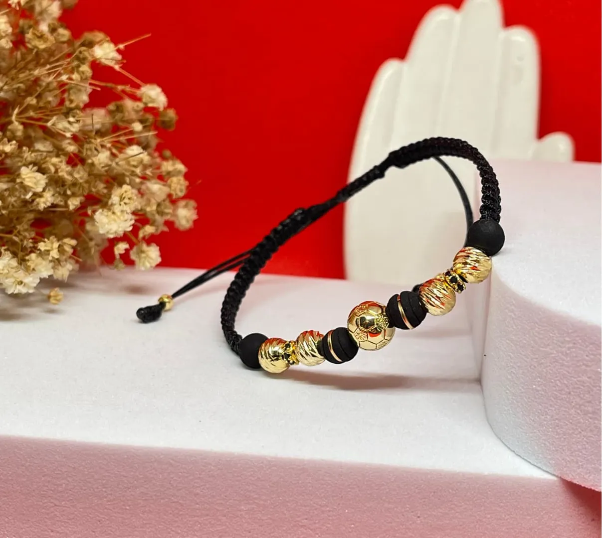 Pulsera balon liso 8mm y balin italy 6mm, rondel 4mm negro