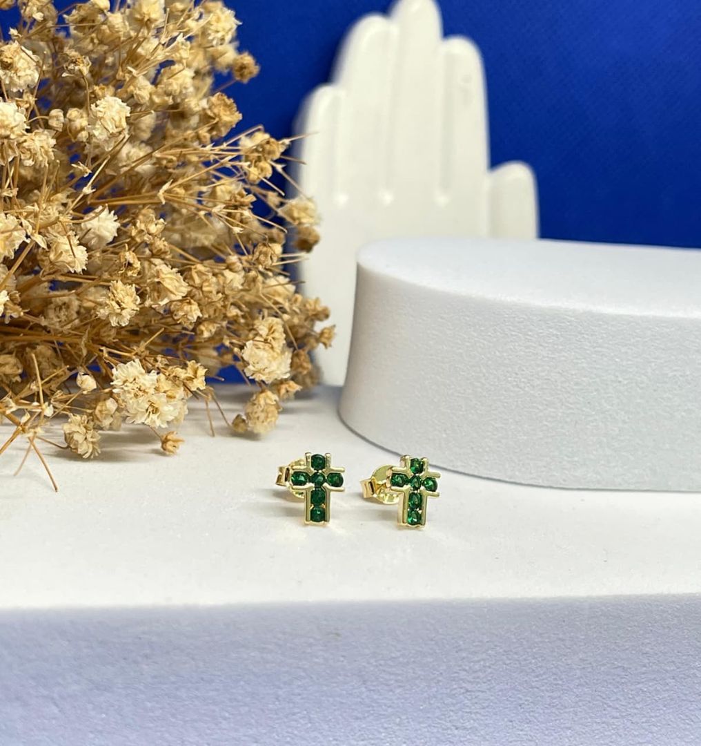 Topos cruz bisel circonias verdes 0,9mm
