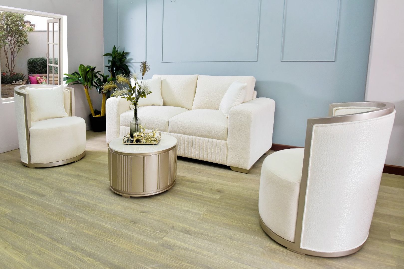 SOFA SILVER + 2 SILLAS NOVA TAPIZ BEIGE	