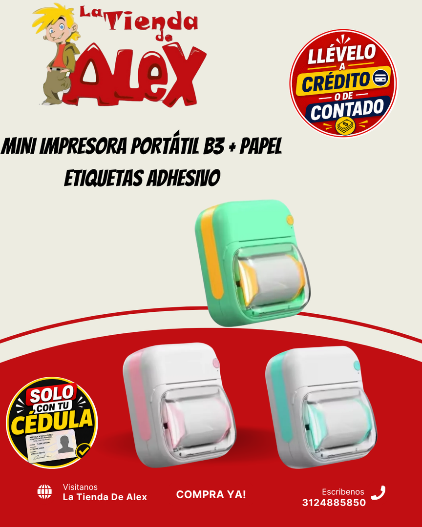 MINI IMPRESORA PORTÁTIL B3 + PAPEL ETIQUETAS ADHESIVO