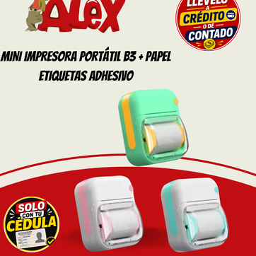 Imagen del producto MINI IMPRESORA PORTÁTIL B3 + PAPEL ETIQUETAS ADHESIVO