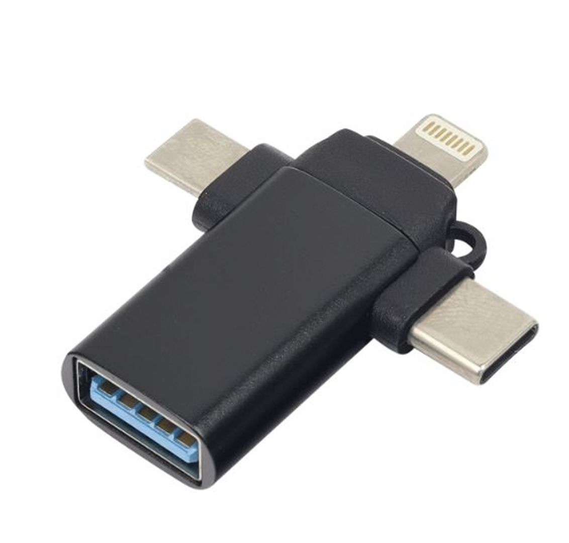 Mini OTG 3 en 1 Tipo C, V8, Lightning