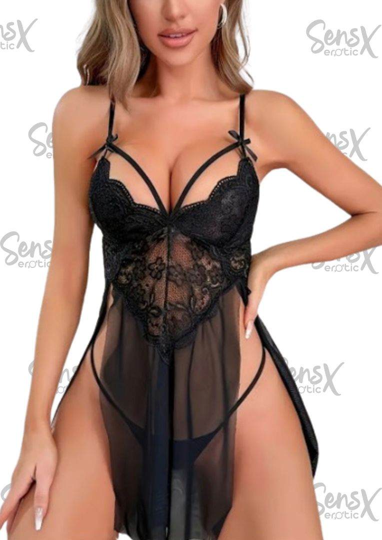 Conjunto de lencería de 2 piezas para mujer, camisón de encaje transparente sin mangas con Tanga de cintura baja, Verano
