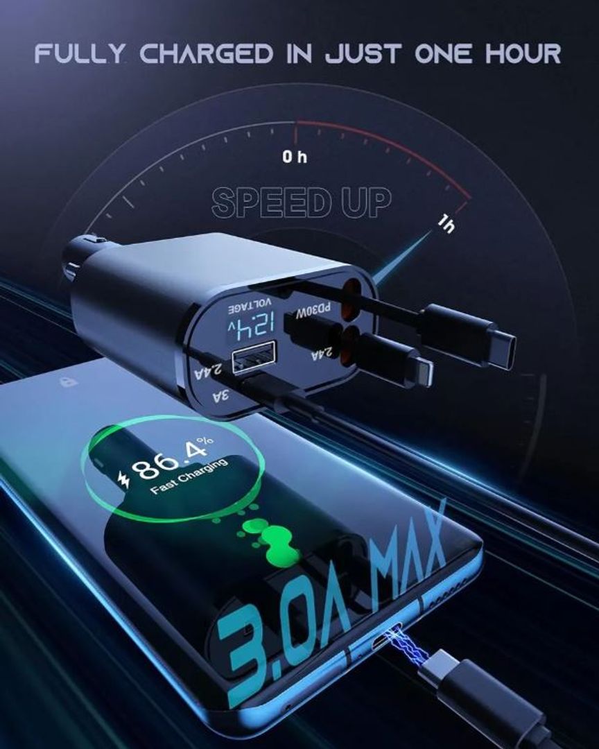 Adaptador de carro Retráctil Tipo C y Lightning 120W Y3