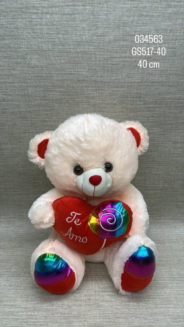 OSO CON CORAZON BORDADO (ROJO) DE 40 CM 