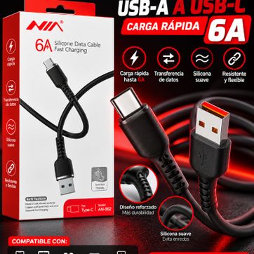 Imagen del producto Cable USB-A a USB-C NIA AN-862 – Carga rápida 6A