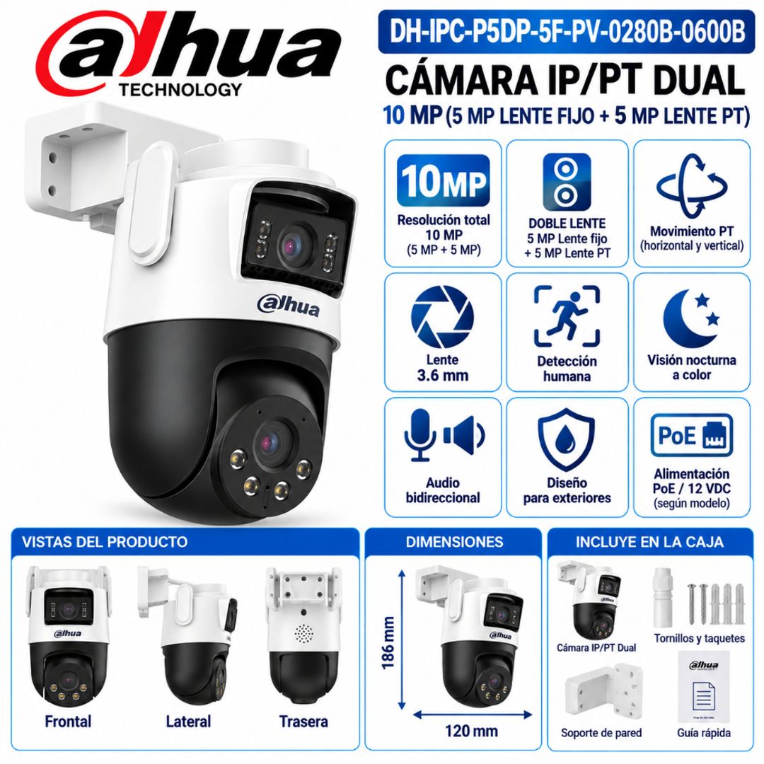 Cámara Dahua IP/PT Dual 10MP