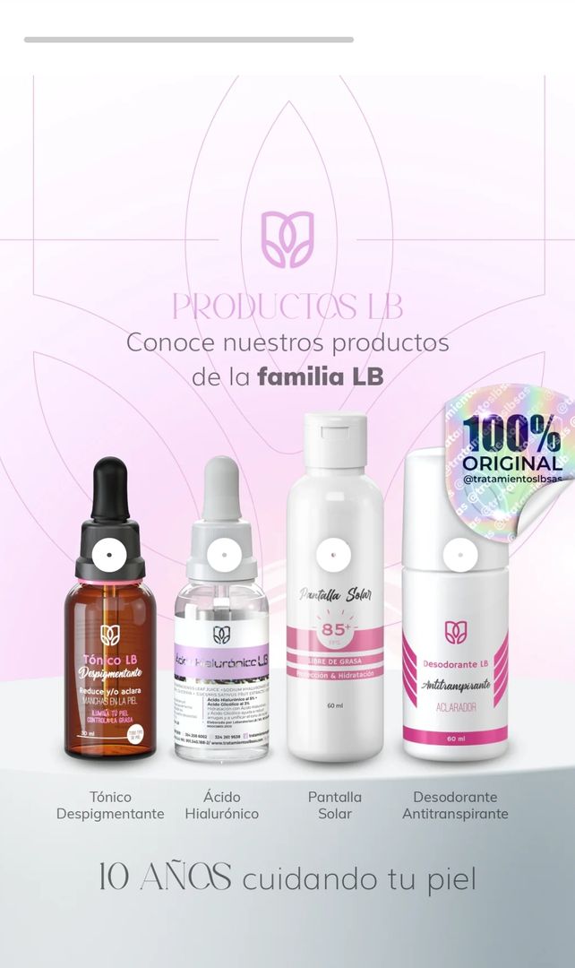 KIT: TÓNICO DESPIGMENTANTE + ÁCIDO HIALURÓNICO + PANTALLA SOLAR + DESODORANTE ANTITRANSPIRANTE