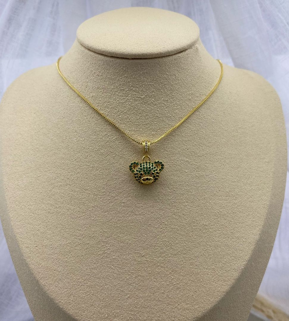 Dije oso, verde, dorado, covergold 