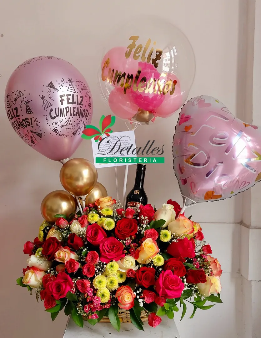canasta rosas y baileys