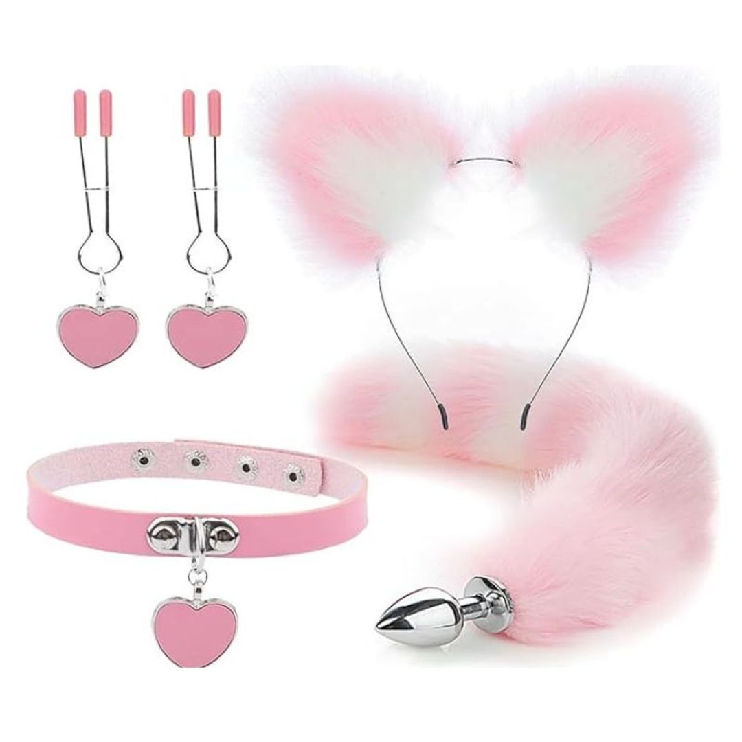 KIT ZORRA DISFRAZ EROTICO ROSADO.