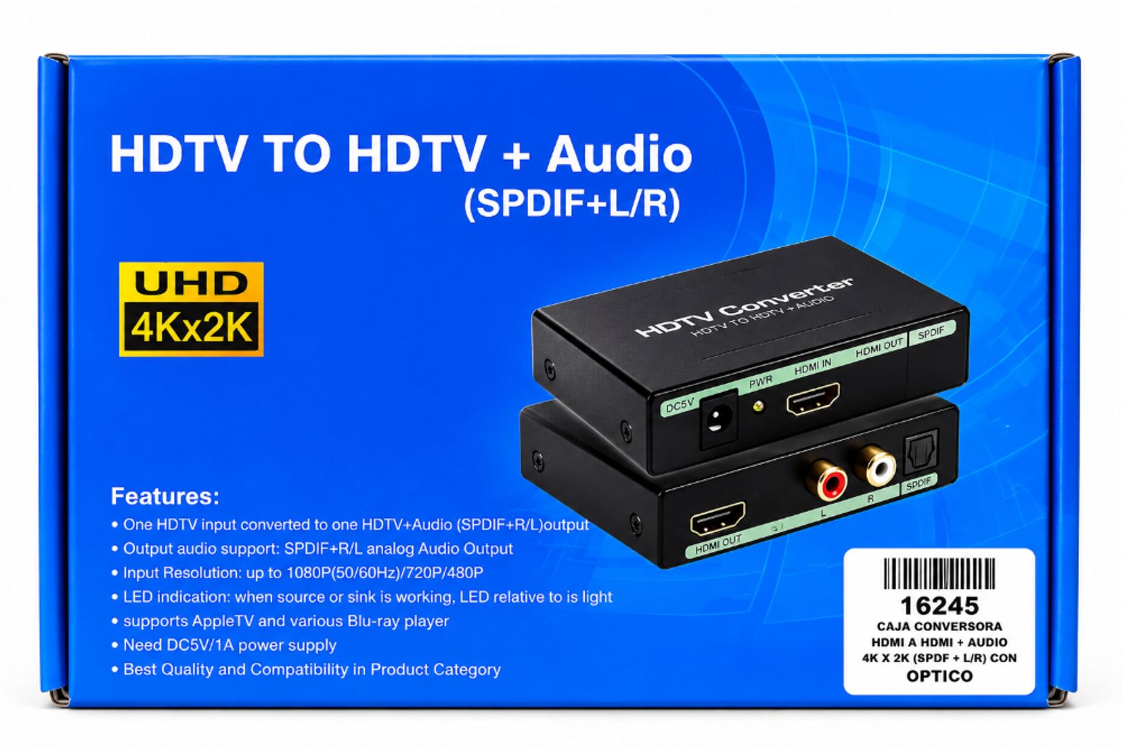 caja conversora HDMI a HDMI + Audio 