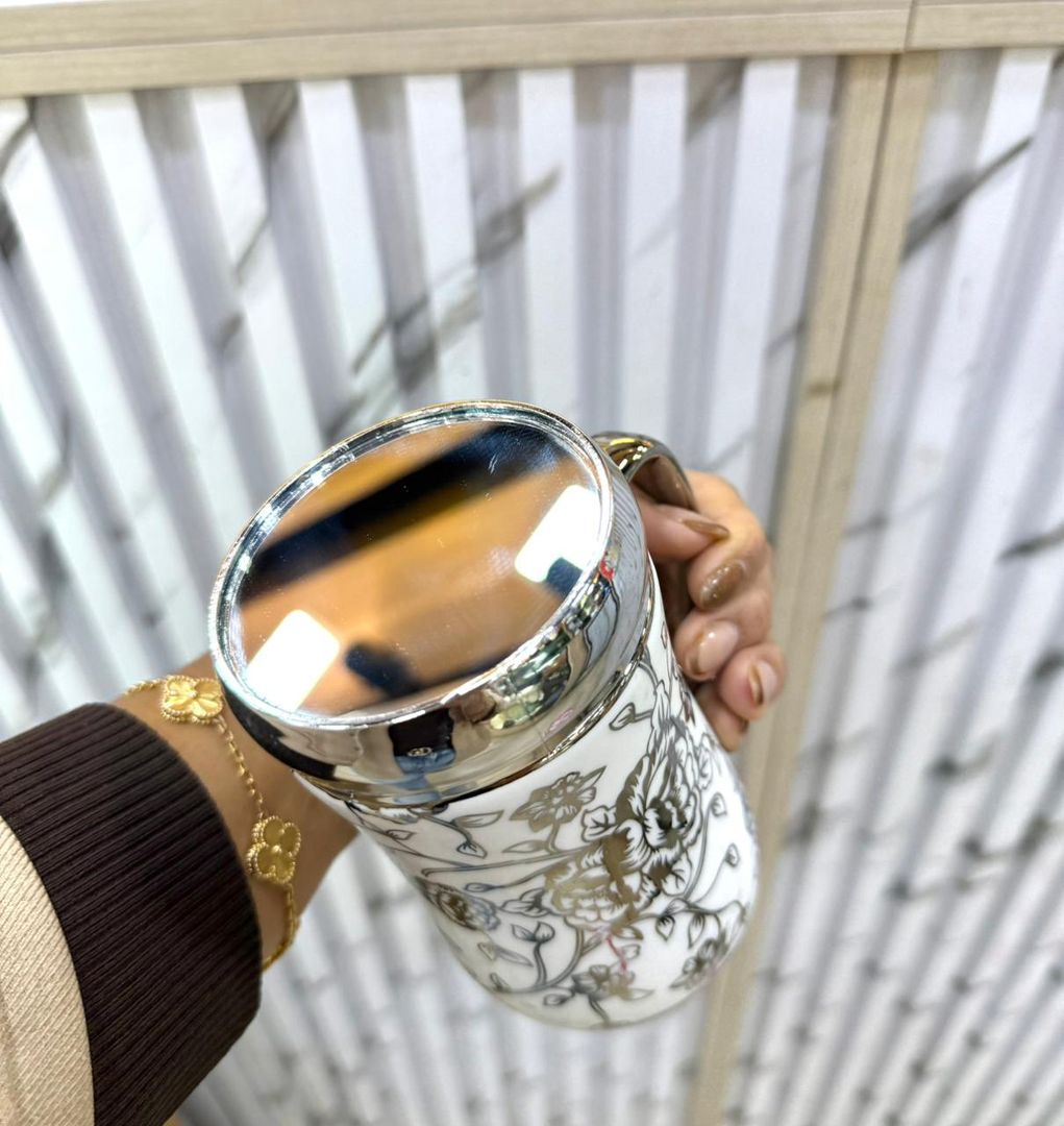 MUG TAPA ESPEJO ROSA PLATEADO Y DORAD