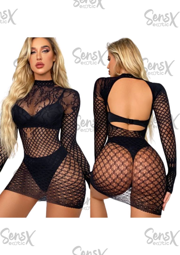 Vestido manga larga de malla