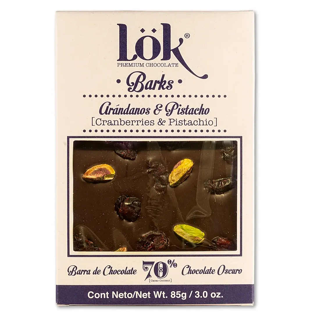 CHOCOLATE BARK LOK ARANDANOS Y PISTACHOS*85G