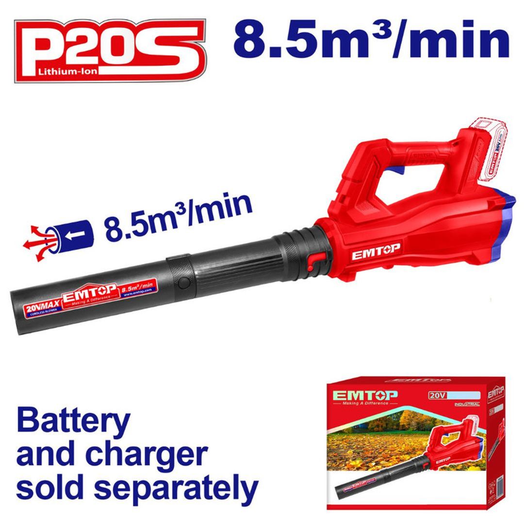EMTOP SOPLADORA INALAM 20V VOLUMEN DE AIRE 8.5M3/MIN NO INCLUYE BATERIA NI CARGADOR SUPER EMTOP