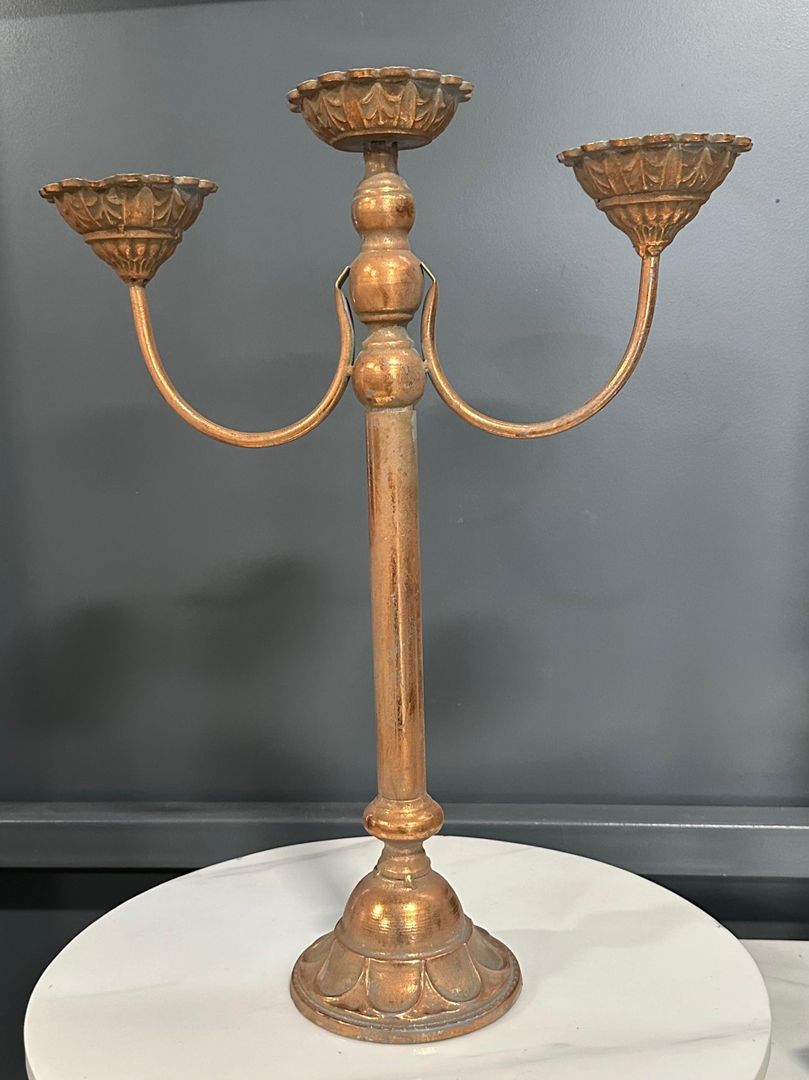 Porta Vela 3 Brazos Rose Gold