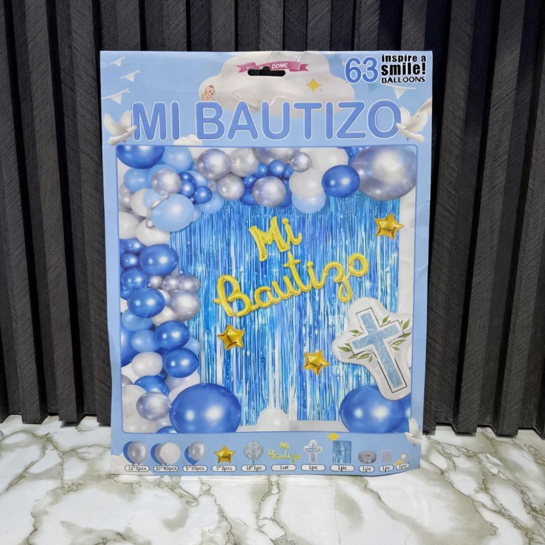 ARCO DE GLOBOS BAUTIZO AZUL