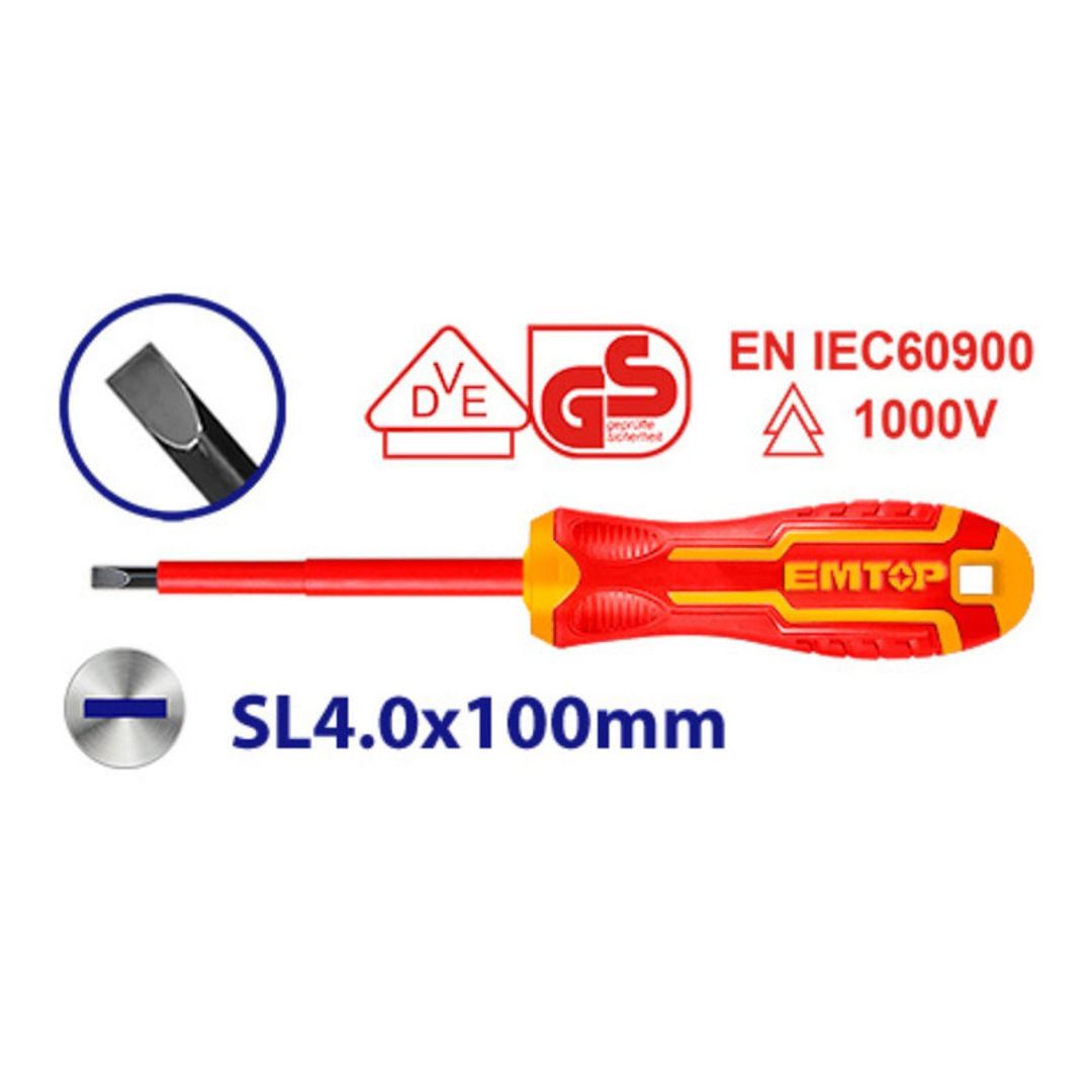 EMTOP DESTORNILLADOR AISLADO 1000V PALA 4.0x100MM SUPER EMTOP INDUSTRIAL