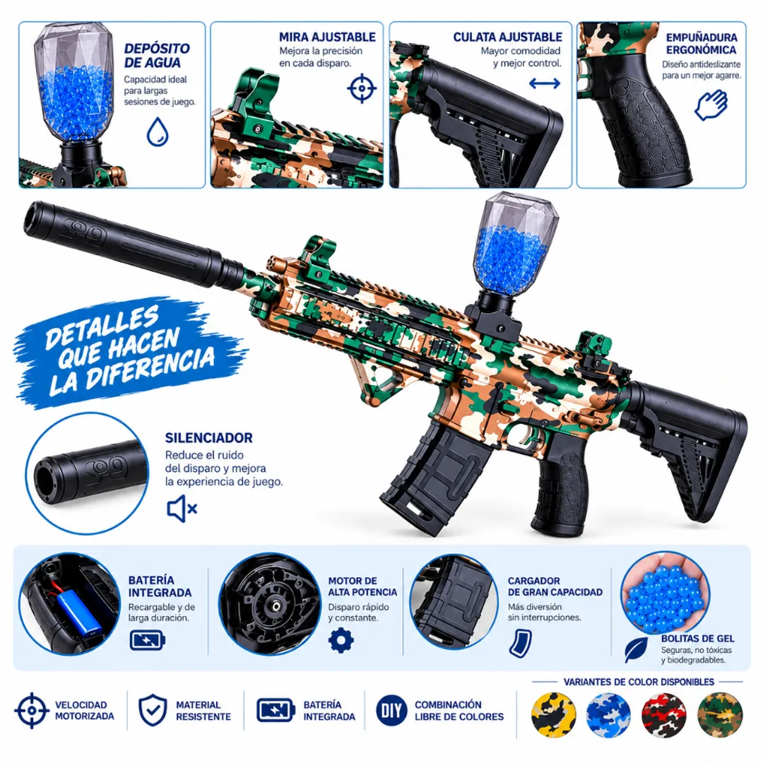 PISTOLA DE HIDROGEL DISPARO DE ELITE AUTOMATICA