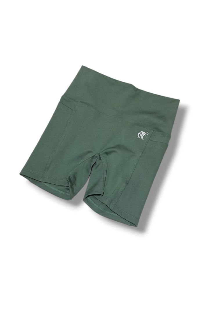 Short Hybrid ajustado con bolsillos laterales y sin costura delantera tiro alto Lycra