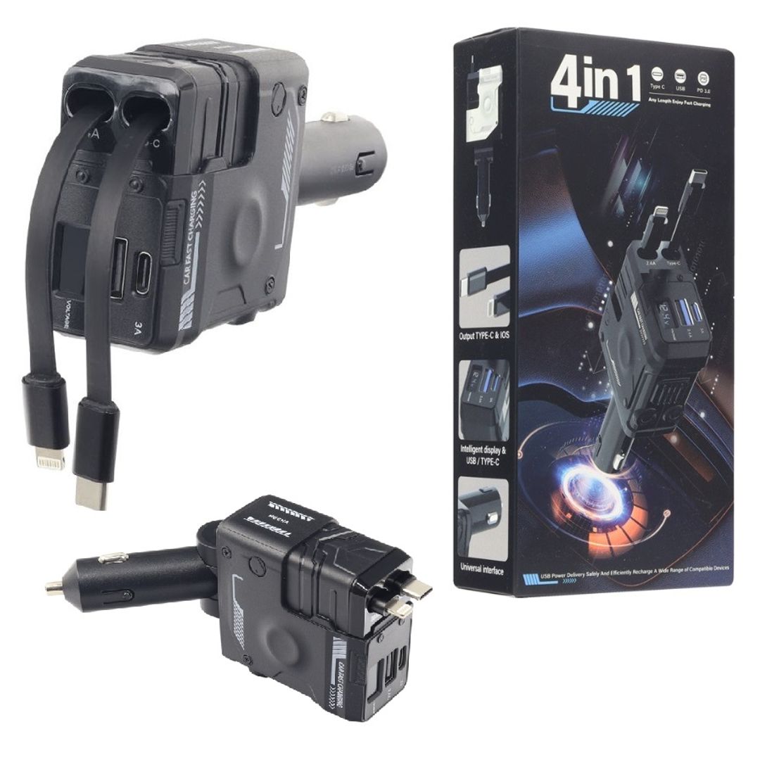 Cargador de carro Retráctil Tipo C y Lightning 66W 