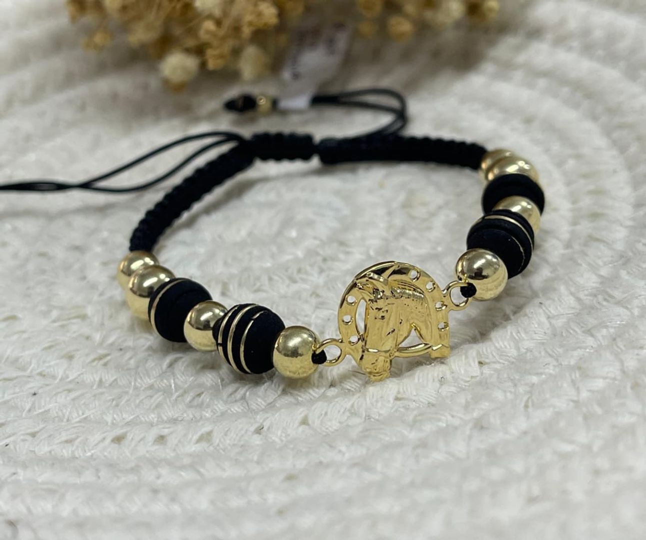 Pulsera de herradura artesanal balin 6mm y neopreno 8mm