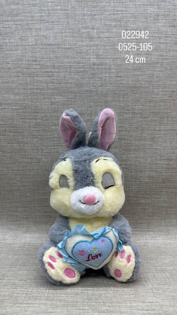 CONEJO GRIS CON CORAZÓN 24 CM