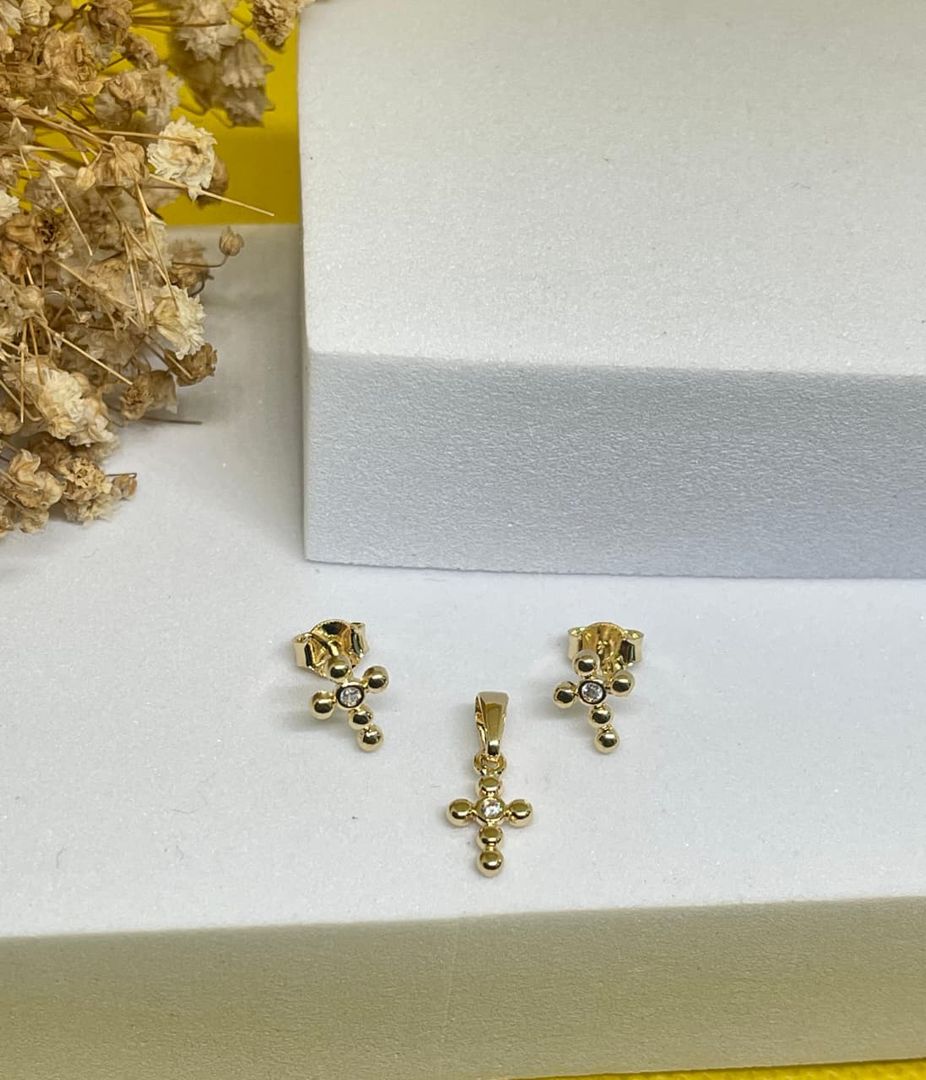 Conjunto cruz balin cristal 