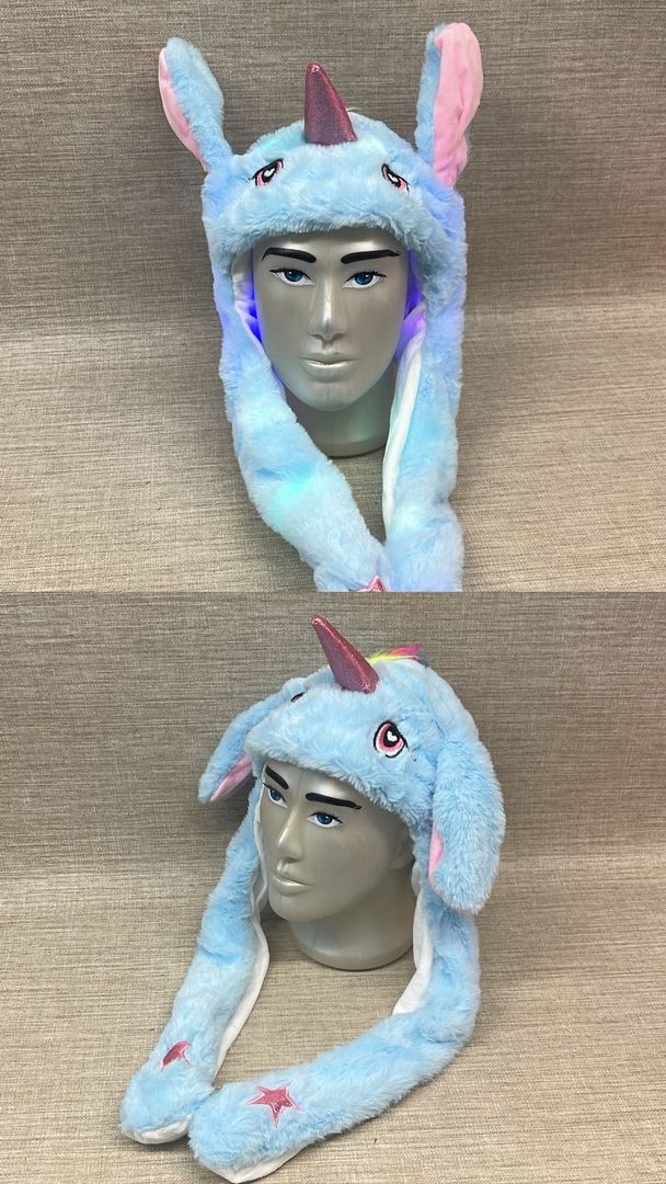GORRO DE UNICORNIO CELESTE CON LUCES 