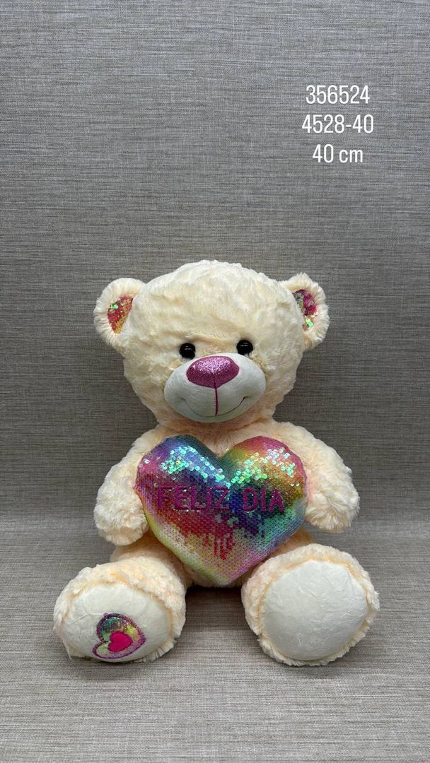 OSO CORAZÓN CON LENTEJUELAS 40 CM