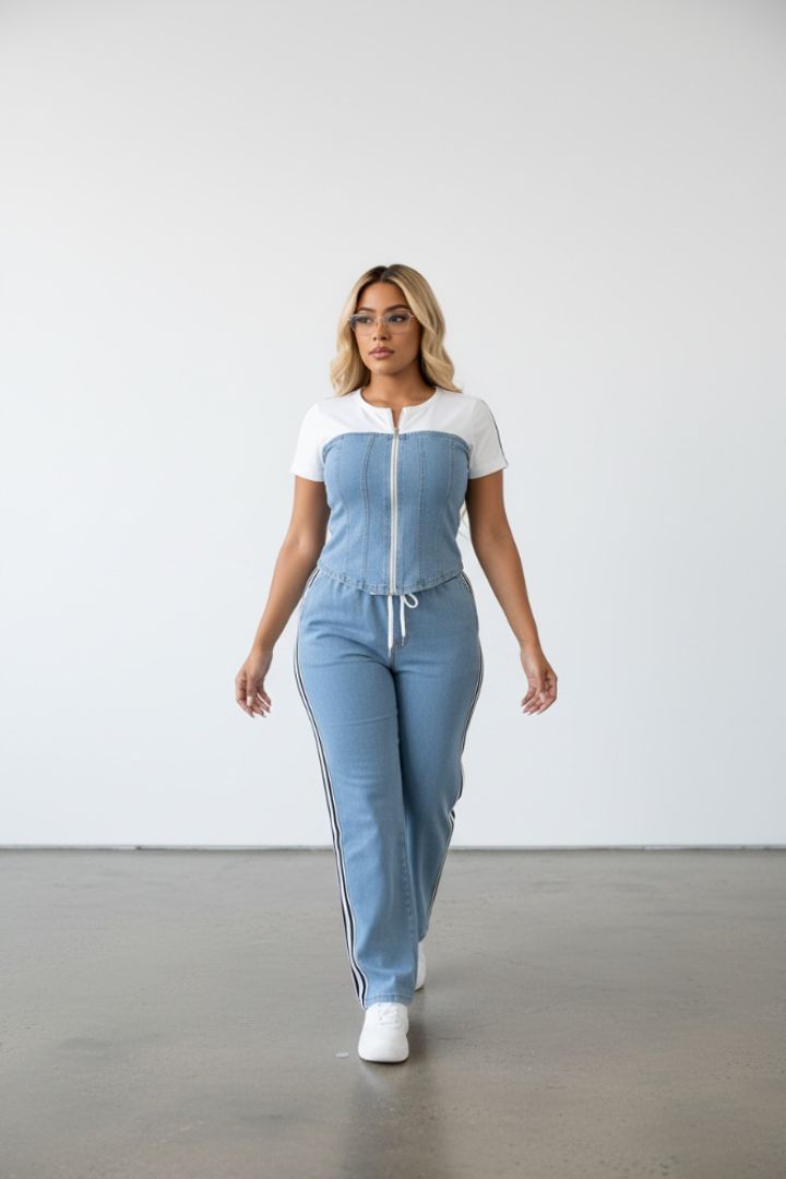 CONJUNTO DENIM MANGA CORTA