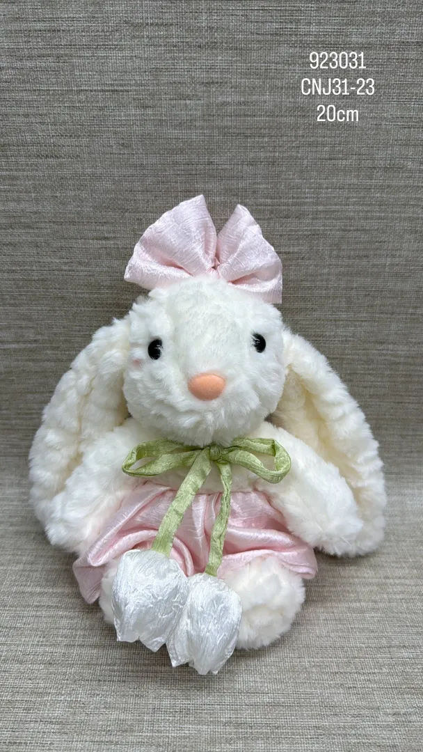 CONEJITA CON VESTIDO ROSADO Y TULIPANES 20 CM