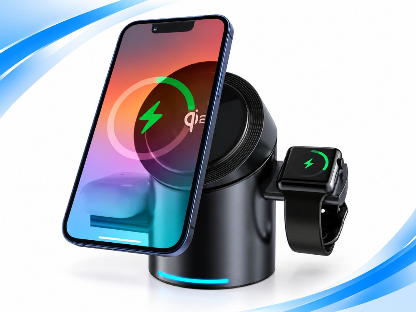 CARGADOR INALÁMBRICO 2 EN 1 PARA CELULAR Y RELOJ INTELIGENTE